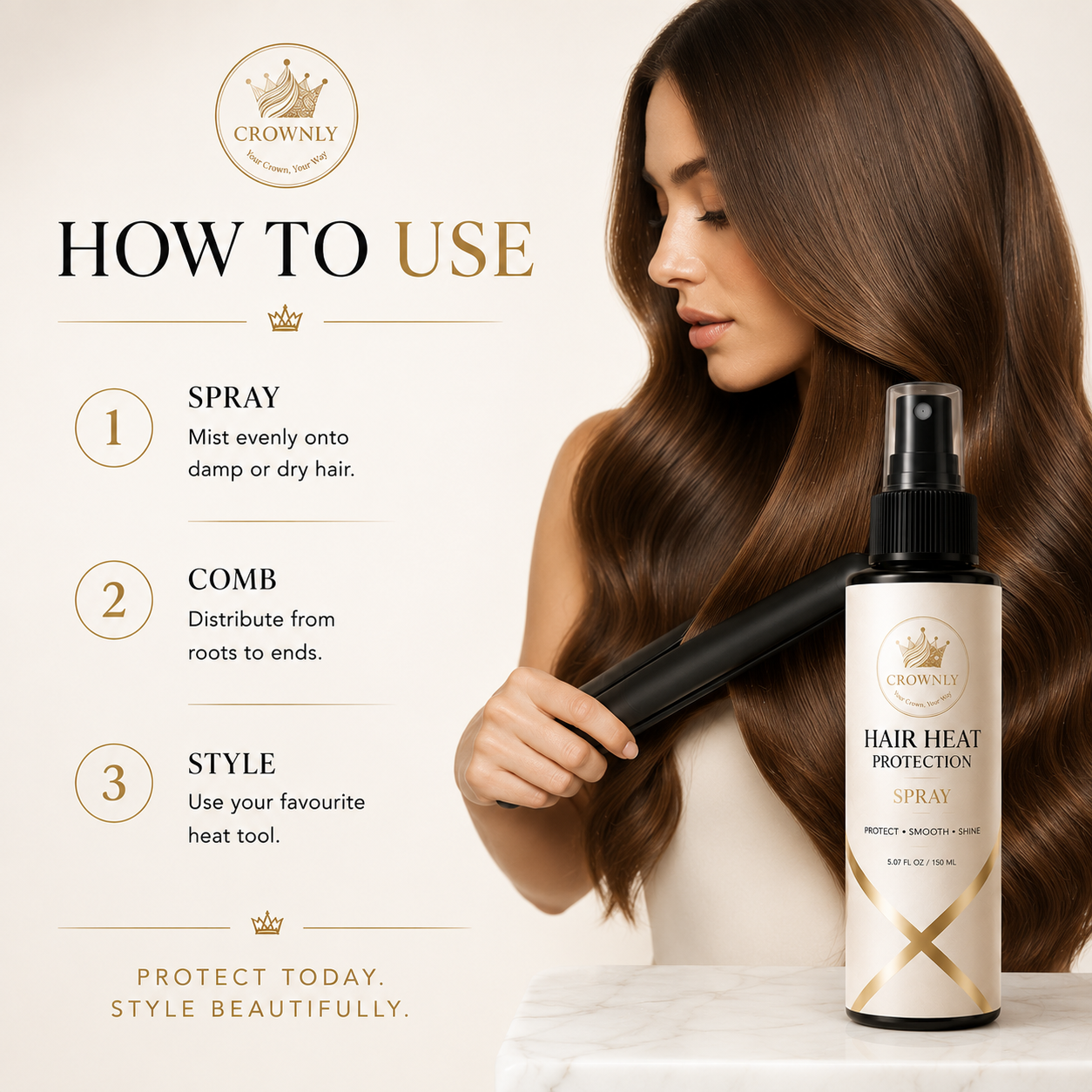 Crownly Hair Heat Protection Spray – 150ml