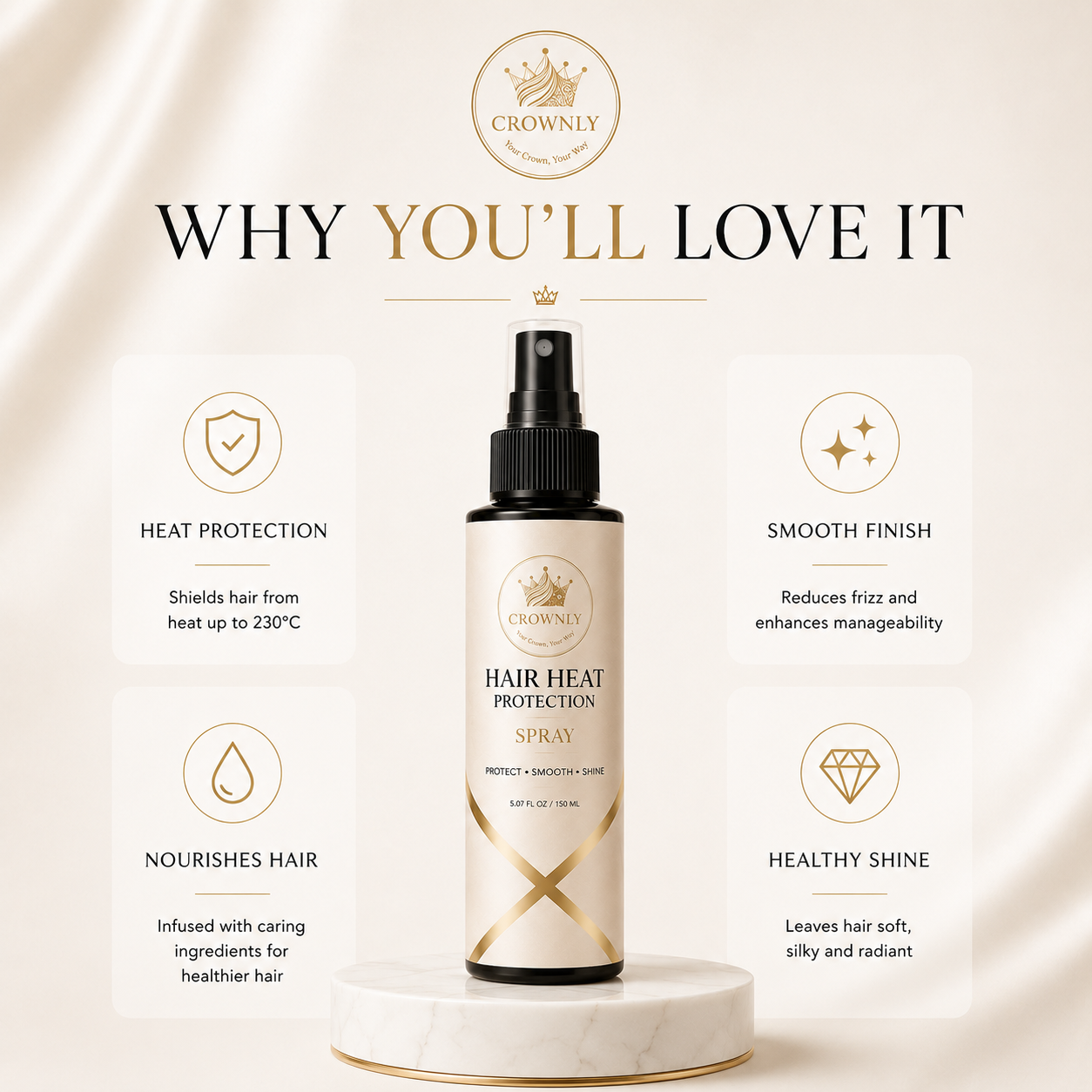 Crownly Hair Heat Protection Spray – 150ml